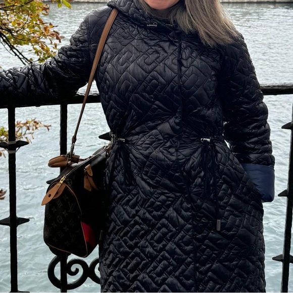 DIANE VON FURSTENBERG Sirena Black Quilted Long Coat $328 Size Medium - Picture 4 of 6